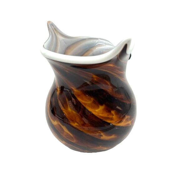 Figural Owl Art Glass Vase Multicolor Brown / White Copper Color Glitter Accents - Picture 3 of 10